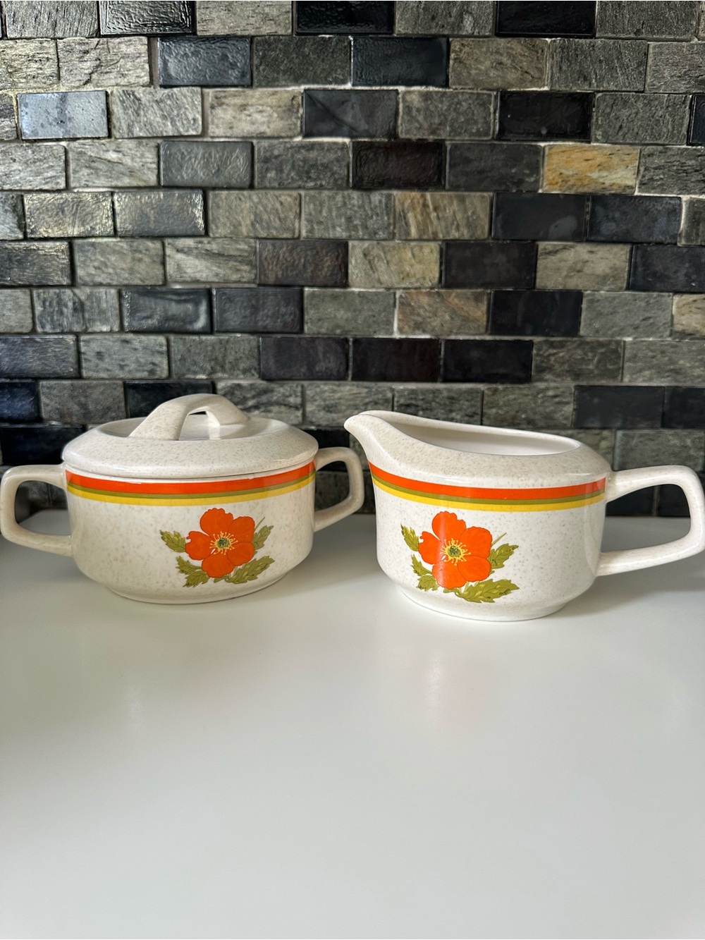 Lenox Temper-Ware Sugar & Creamer Set – Fire Flower, 1970s, Made in USA, EUC